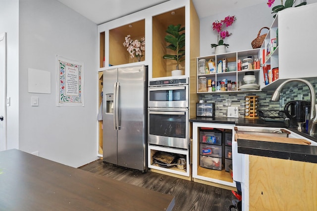 2108 E Pacific Avenue 2110E Pacific Ave Spokane, Wa 99202, Spokane, WA 99202 - kitchen with stainless steel appliances, dark wood-type flooring, decorative backsplash, and open shelves
