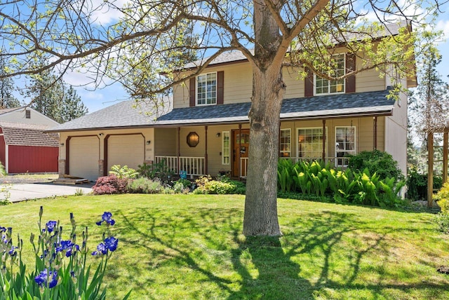 11510 E 20th Ave, Spokane Valley, WA 99206 - traditional-style house featuring an attached garage, a front lawn, driveway, a porch, and roof with shingles