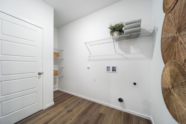16393 E 30th Ln, Spokane Valley, WA 99037 - laundry area featuring electric dryer hookup, washer hookup, wood finished floors, and baseboards