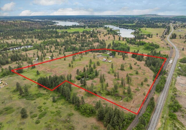16010 W Jade Ln, Medical Lake, WA 99022 - aerial view of property and surrounding area with a nearby body of water and property boundaries highlighted