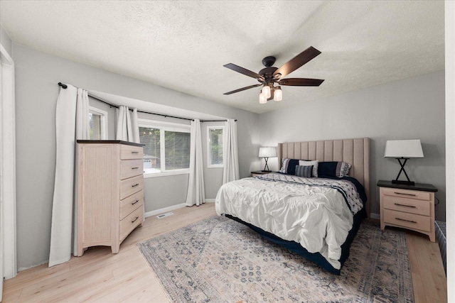 3815 E 19th Ave, Spokane, WA 99223 - bedroom with light wood-style flooring, a textured ceiling, baseboards, and ceiling fan