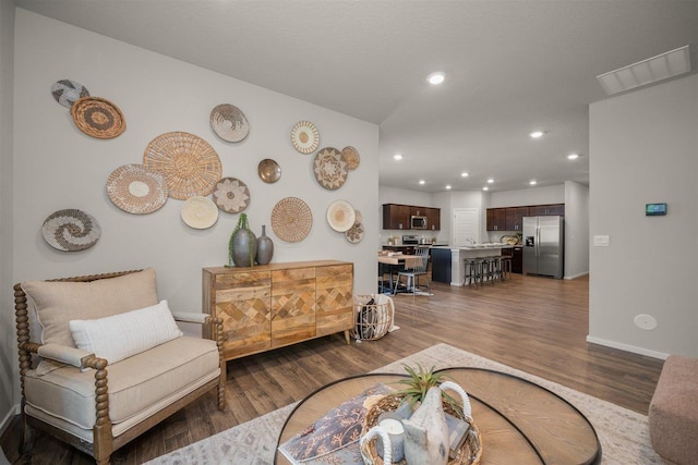 3719 S Keller Ln, Spokane Valley, WA 99206 - living room featuring recessed lighting, dark wood finished floors, and baseboards
