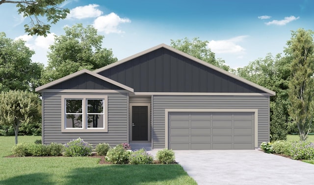 3705 S Keller Ln, Spokane Valley, WA 99206 - view of front of house featuring a garage, a front yard, driveway, and board and batten siding