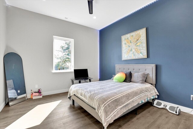 5110 W Hayden Ln, Spokane, WA 99208 - bedroom with wood finished floors, baseboards, recessed lighting, and a ceiling fan