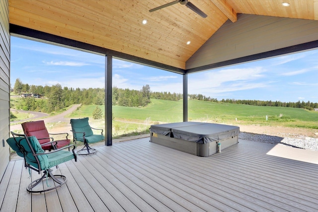 5110 W Hayden Ln, Spokane, WA 99208 - wooden deck with a covered hot tub and ceiling fan