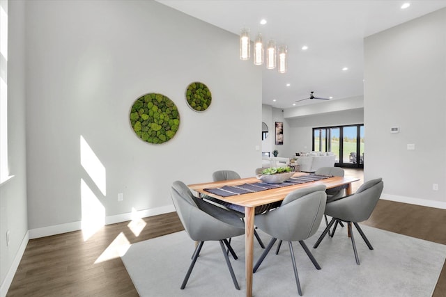 5110 W Hayden Ln, Spokane, WA 99208 - dining area with recessed lighting, wood finished floors, baseboards, and a chandelier