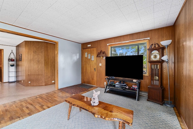 705 Old Kettle Rd, Kettle Falls, WA 99114 - living room featuring wood walls and carpet
