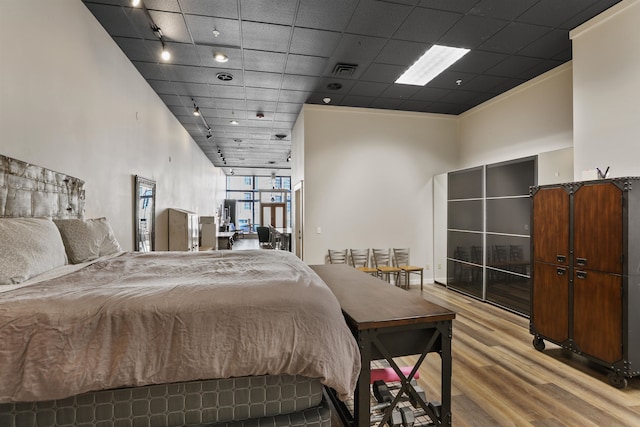 423 W 1st Ave Unit 110, Spokane, WA 99201 - bedroom with wood finished floors and track lighting