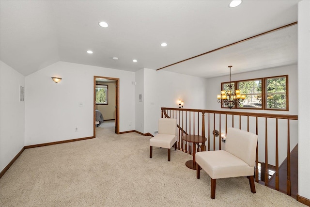 16503 W Bluebird Ln, Spokane, WA 99224 - sitting room featuring a chandelier, recessed lighting, carpet floors, plenty of natural light, and baseboards