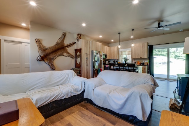 33319 N Conklin Rd, Elk, WA 99009 - living room with recessed lighting, wood finished floors, and ceiling fan