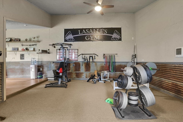 436 N Washington St, Tekoa, WA 99033 - workout area featuring ceiling fan and carpet flooring