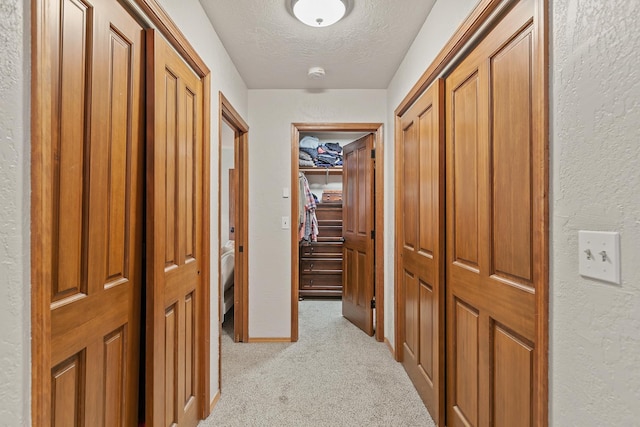 5999 E Roger Dr, Post Falls, ID 83854 - hallway featuring light colored carpet, a textured ceiling, and baseboards