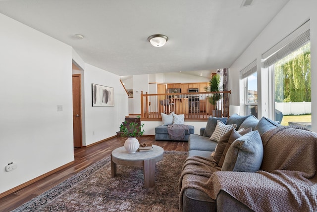 13013 E 37th Ct, Spokane Valley, WA 99206 - living room featuring wood finished floors, baseboards, and stairway