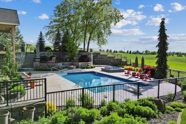 3311 E Chisholm Ln, Spokane, WA 99223 - community pool featuring a fenced backyard, a patio area, stairway, and a hot tub