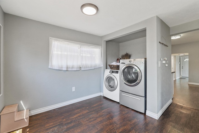 2512 E Rowan Ave, Spokane, WA 99217 - laundry room featuring washing machine and dryer, dark wood finished floors, and baseboards