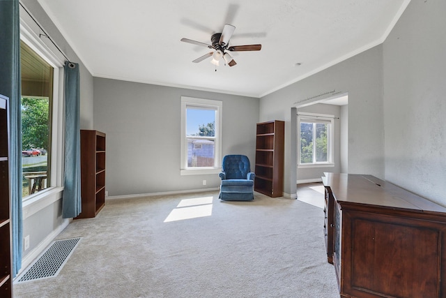 2512 E Rowan Ave, Spokane, WA 99217 - sitting room featuring a ceiling fan, carpet floors, baseboards, and ornamental molding
