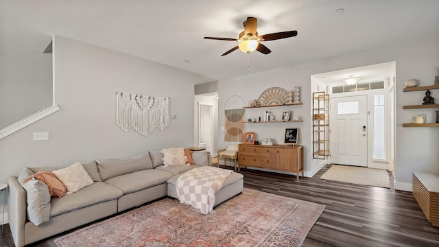 4011 S University Ct, Spokane Valley, WA 99206 - living room with ceiling fan, dark wood-style flooring, and baseboards