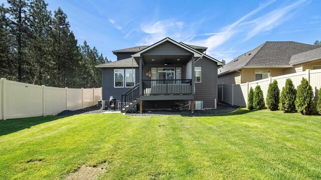 4011 S University Ct, Spokane Valley, WA 99206 - rear view of house with ceiling fan, central air condition unit, and stairs