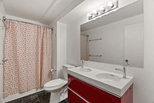 4626 E Orchard Rd, Spokane, WA 99217 - full bath featuring double vanity, toilet, tile patterned flooring, and curtained shower