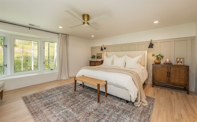 19009 N Little Spokane Dr, Colbert, WA 99005 - bedroom with light wood-type flooring, recessed lighting, and ceiling fan