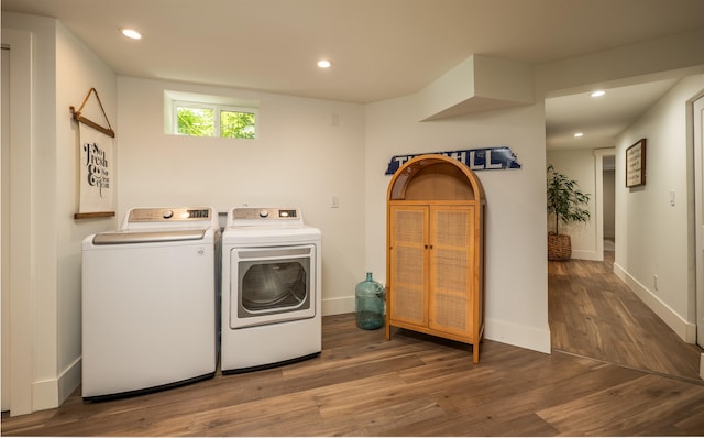 19009 N Little Spokane Dr, Colbert, WA 99005 - washroom with separate washer and dryer, recessed lighting, wood finished floors, and baseboards