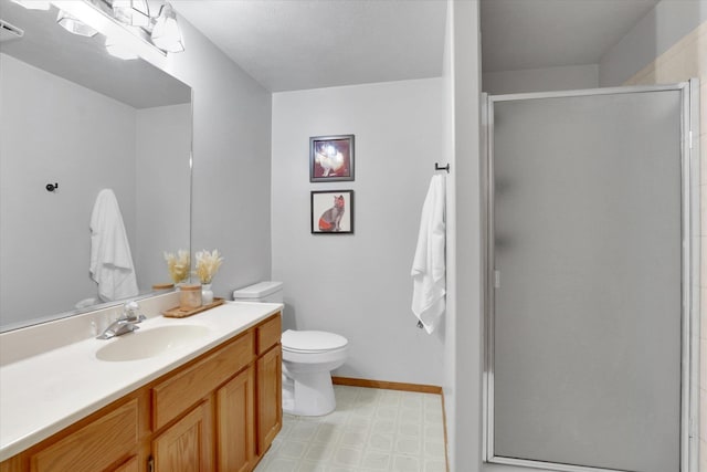 10102 N Comanche Dr, Spokane, WA 99208 - bathroom featuring tile patterned floors, vanity, a shower stall, and toilet