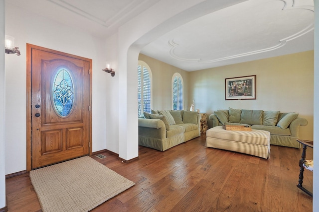 5711 E Nancy Ln, Mead, WA 99021 - entryway featuring arched walkways, healthy amount of natural light, hardwood / wood-style flooring, and baseboards
