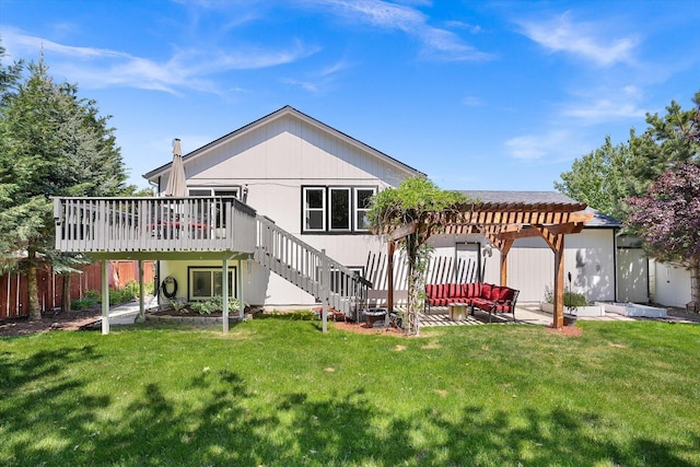 1725 N Mcmillan Ln, Spokane Valley, WA 99016 - back of house with a pergola, a deck, an outdoor hangout area, a patio, and stairs