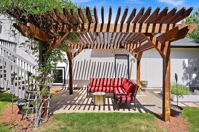 1725 N Mcmillan Ln, Spokane Valley, WA 99016 - view of patio with an outdoor living space, stairway, and a pergola