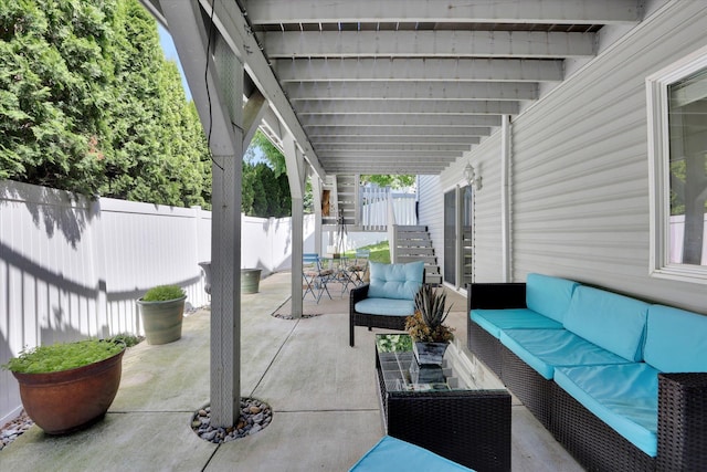 8310 E Bull Pine Ln, Spokane, WA 99217 - fenced backyard with an outdoor hangout area, a patio, and outdoor dining space