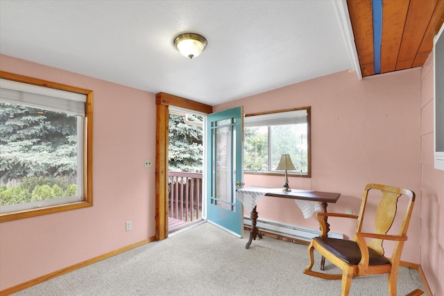 2651 E 35th Ave, Spokane, WA 99223 - sitting room featuring a baseboard heating unit, carpet, and baseboards