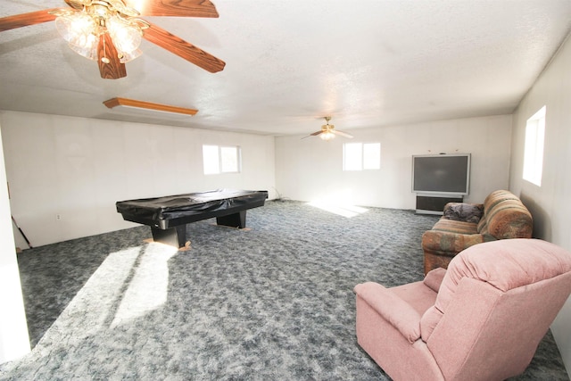 1427 E Bridgeport Ave, Spokane, WA 99207 - recreation room featuring a ceiling fan, plenty of natural light, billiards, and a textured ceiling