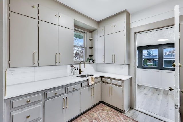 613 W Kiernan Ave, Spokane, WA 99205 - kitchen featuring a sink, gray cabinetry, healthy amount of natural light, and light wood-style floors