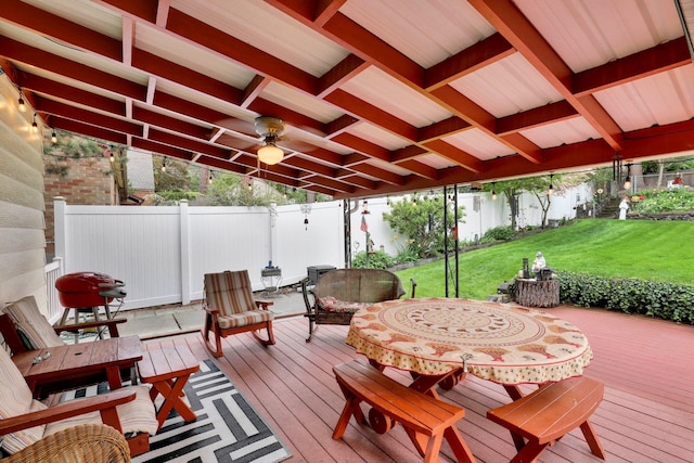 1211 W 17th Ave, Spokane, WA 99203 - wooden deck featuring ceiling fan and outdoor dining space