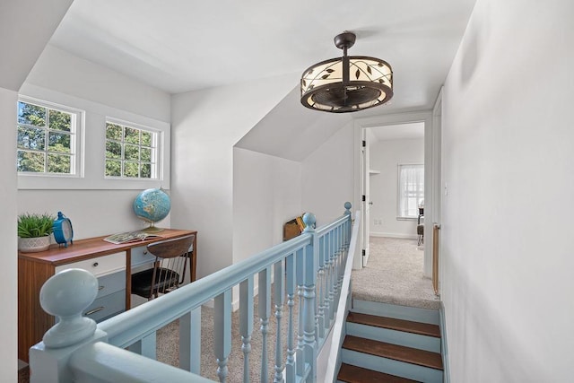 3129 E 34th Ave, Spokane, WA 99223 - staircase featuring carpet floors and lofted ceiling
