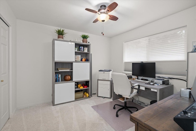 6730 S Moran View St, Spokane, WA 99224 - home office featuring a ceiling fan, light colored carpet, and baseboards