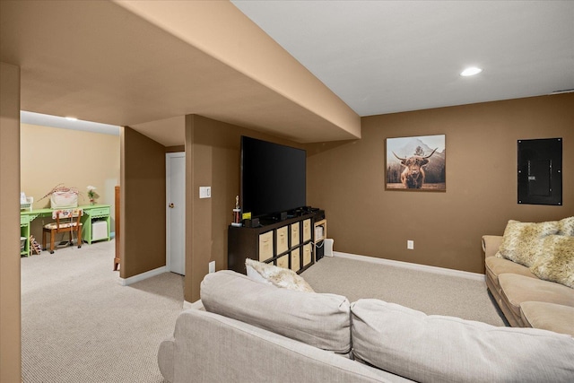 6730 S Moran View St, Spokane, WA 99224 - carpeted living area featuring electric panel, baseboards, and recessed lighting