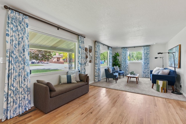 814 N Mamer Rd, Spokane Valley, WA 99216 - living area featuring a textured ceiling, wood finished floors, and baseboards