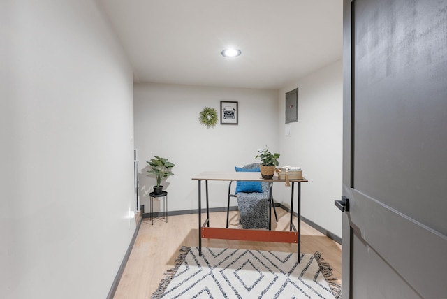 1509 N Lee St, Spokane, WA 99207 - home office with light wood finished floors, recessed lighting, electric panel, and baseboards