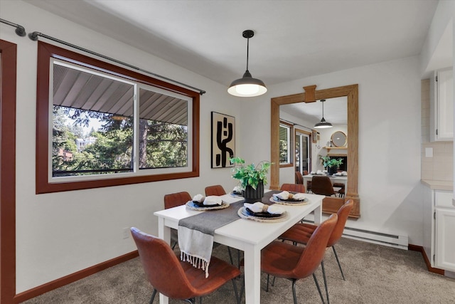 1002 W 7th Ave Unit 301, Spokane, WA 99204 - dining space featuring light carpet, a baseboard heating unit, and baseboards