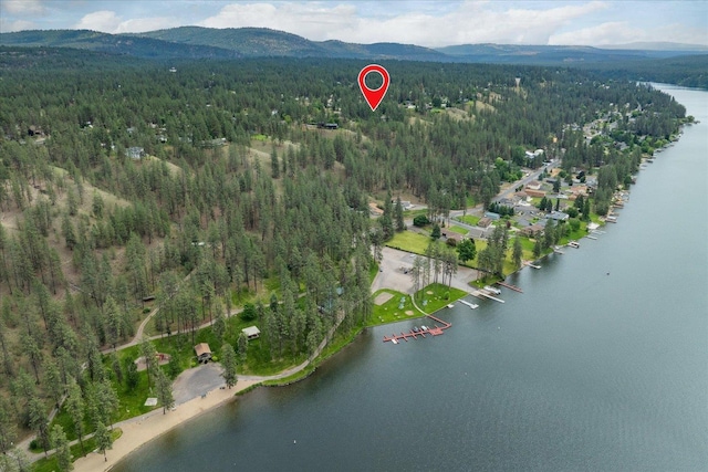 16905 N Mockingbird Ct, Nine Mile Falls, WA 99026 - aerial overview of property's location featuring a heavily wooded area and a water and mountain view