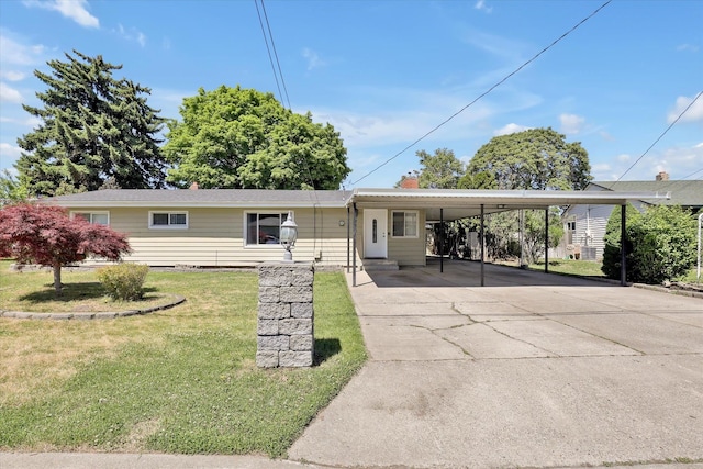 9715 E Nora Ave, Spokane Valley, WA 99206 - view of front of property with a front yard, a carport, driveway, and a chimney