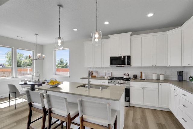 1109 N Country Club Dr Unit 20, Deer Park, WA 99006 - kitchen featuring appliances with stainless steel finishes, a sink, light wood-type flooring, decorative backsplash, and recessed lighting