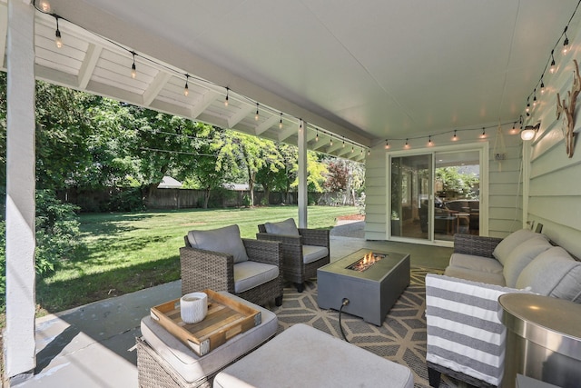 1919 E 59th Ave, Spokane, WA 99223 - view of patio featuring an outdoor living space with a fire pit