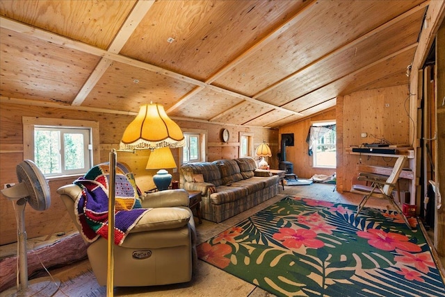 5 Crestview Rd, Kettle Falls, WA 99141 - living room with lofted ceiling, wood ceiling, and wooden walls