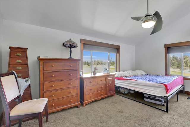 13625 S Sherman Rd, Spokane, WA 99224 - bedroom featuring vaulted ceiling, light carpet, and a ceiling fan
