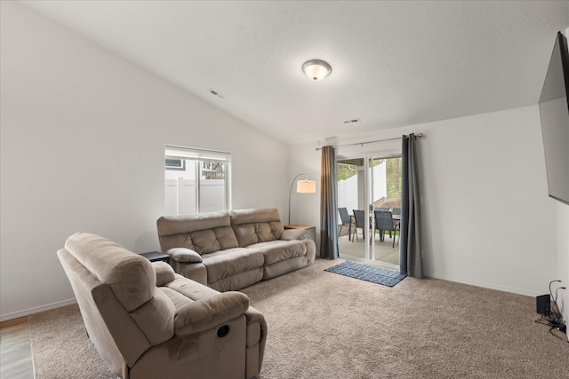 8620 W 8th Ave, Spokane, WA 99224 - living area featuring plenty of natural light, vaulted ceiling, carpet, and baseboards