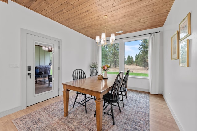 1399 W Findley Ln, Deer Park, WA 99006 - dining room with a chandelier, wooden ceiling, light wood finished floors, and baseboards