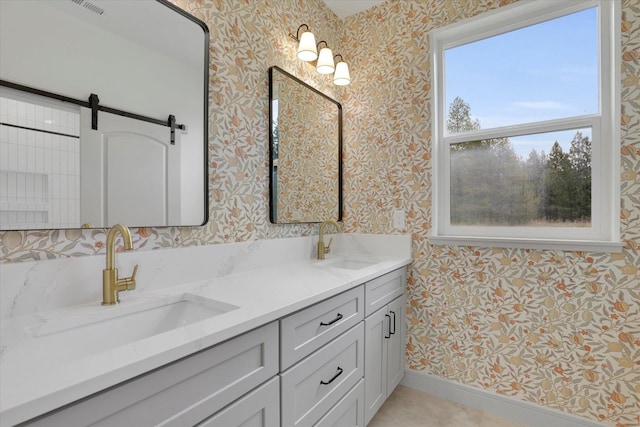 1399 W Findley Ln, Deer Park, WA 99006 - bathroom with wallpapered walls and double vanity