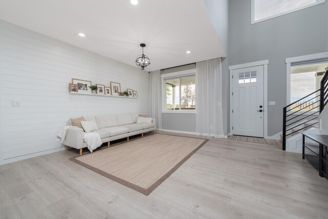 5125 N Ellie Ln, Spokane, WA 99217 - foyer entrance with stairway, wood finished floors, a chandelier, recessed lighting, and a high ceiling